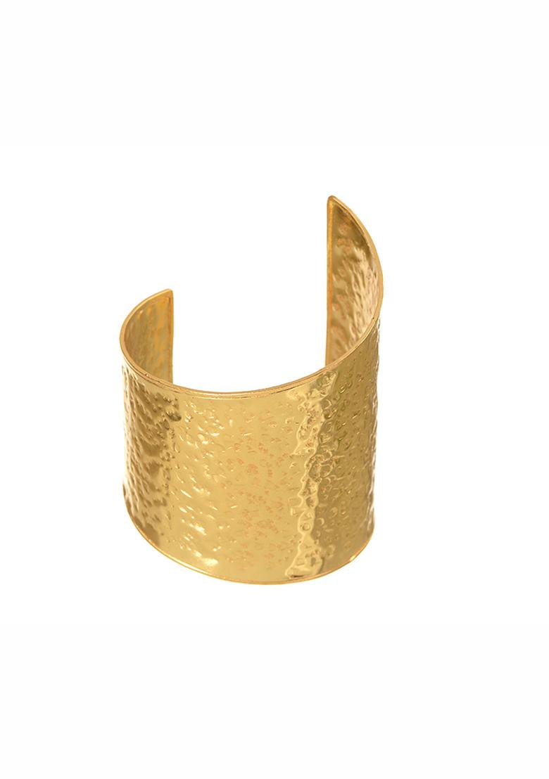 Wide Hammered Finished Yellow Gold Cuff | Lee Michaels Fine Jewelry