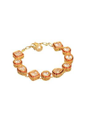 Gold Red Kundan Meena Bracelet 