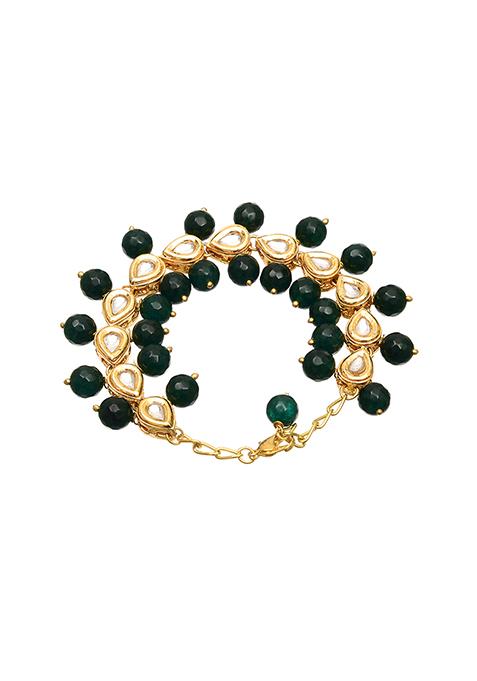 White Green Kundan Bead Bracelet 