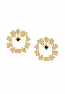 Gold Matte Geometric Ring Stud Earrings 