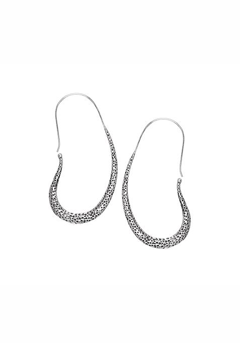Silver Embossed Oxidised Hoop Earrings 