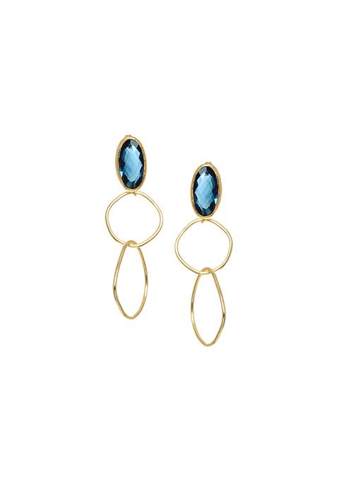 Gold Blue Linked Dangler Earrings 