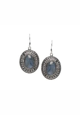Silver Iridescent Oxidised Dangler Earrings 
