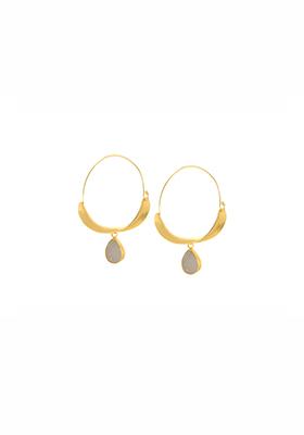 Gold Druzy Drop Hoop Earrings 