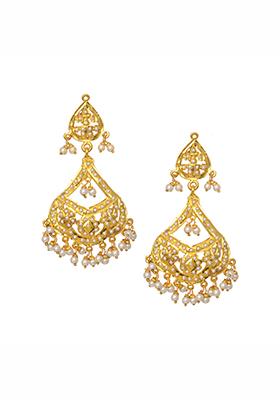 Gold Pearl Jadau Dangler Earrings