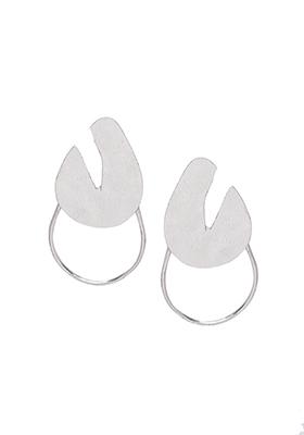 Silver Drop Circle Stud Earrings 