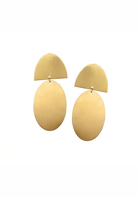 Gold Satin Finish Geometric Dangler Earrings 