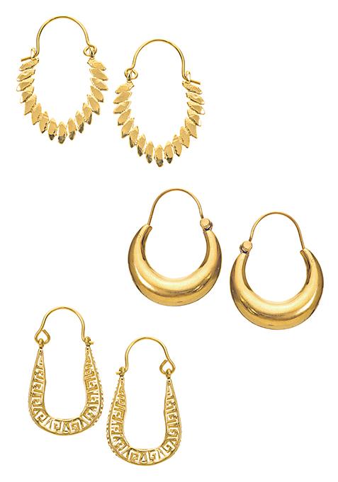 Buy Women Gold Drop Hoop Earrings Set Of 3 - Jewellery - Indya