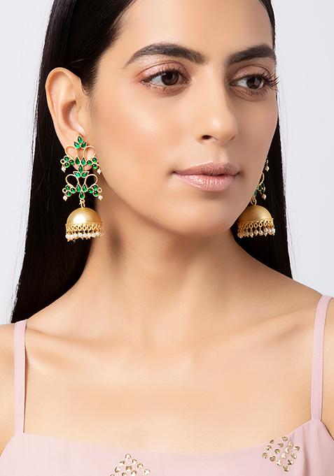 Buy Women Gold Green Jhumka Earrings - Jewellery - Indya