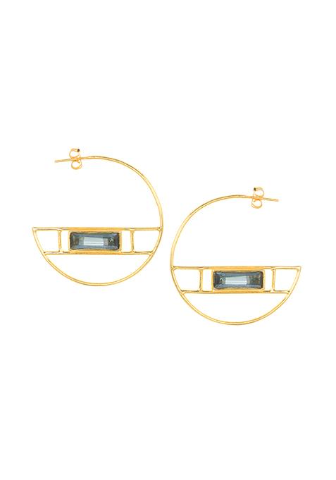Gold Blue Semi Hoop Earrings
