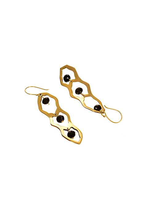 Gold Black Drop Tiered Dangler Earrings