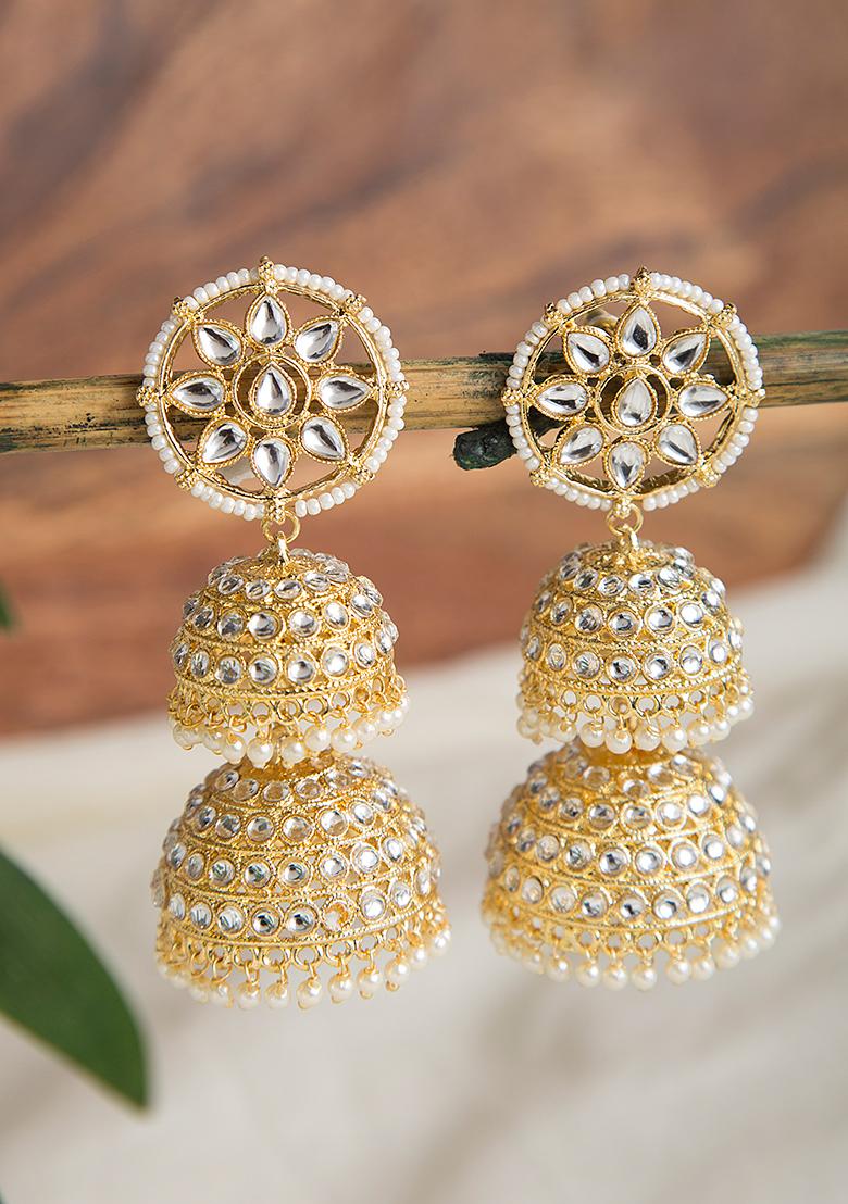 Gold Plated Double Layered Light Weight Jhumka/stone Jhumka/indian  /pakistani/punjabi/indian/statement Earring/bridal Earring/indian Wedding -  Etsy