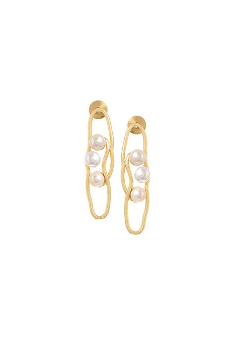 Gold Pearl Loop Stud Earrings 