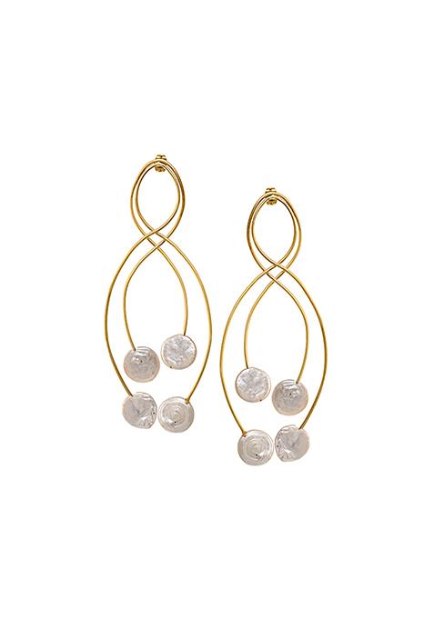 Gold Pearl Swirl Dangler Earrings 