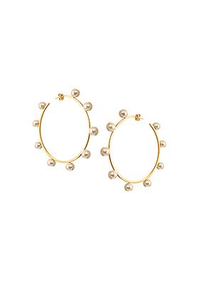 Gold Pearl Studded Half Hoop Earrings