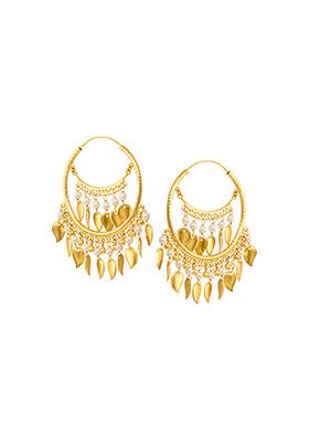 Gold Pearl Paisley Multi Drop Hoop Earrings 