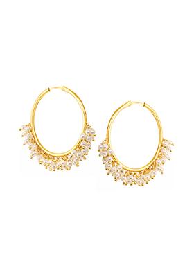 Gold White Multi Bead Drop Hoop Earrings 