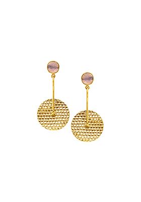 Gold Pink Hammered Circular Dangler Earrings 