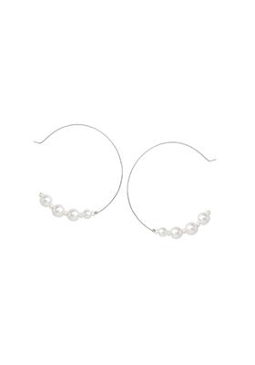 White Pearl Beaded Hoop Earrings 