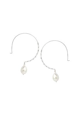 White Pearl Drop Hoop Earrings 