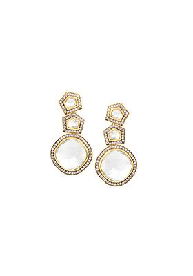 Gold Multi Shape Kundan CZ Dangler Earrings 