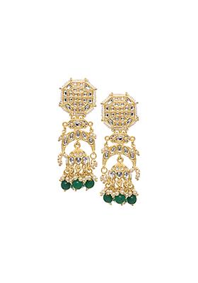 Gold Green Octagon Top Kundan Dangler Earrings 