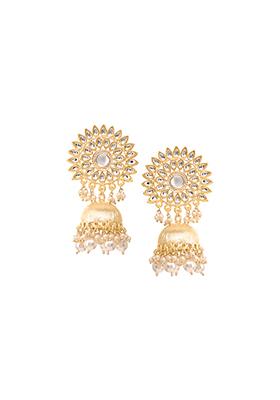 Gold Dome Shaped Kundan Jhumka Earrings 