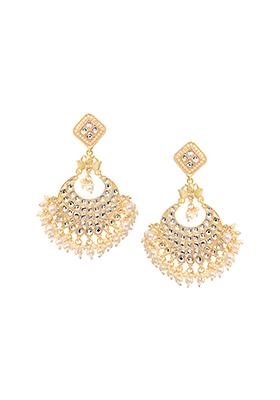 Gold Multi Shape Kundan Pearl Drop Chandbali Earrings 