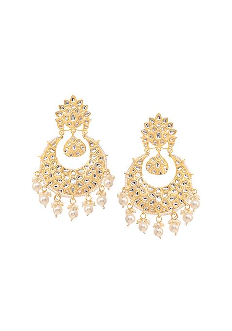 Buy Women Gold Multi Shape Kundan Pearl Chandbali Earrings - Jewellery ...