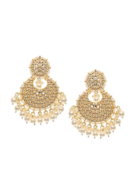 Gold Pearl Kundan Chandbali Earrings 