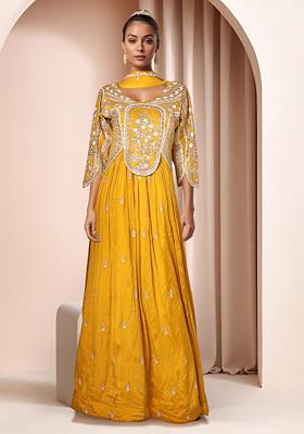Yellow Embroidered Anarkali Set With Dupatta