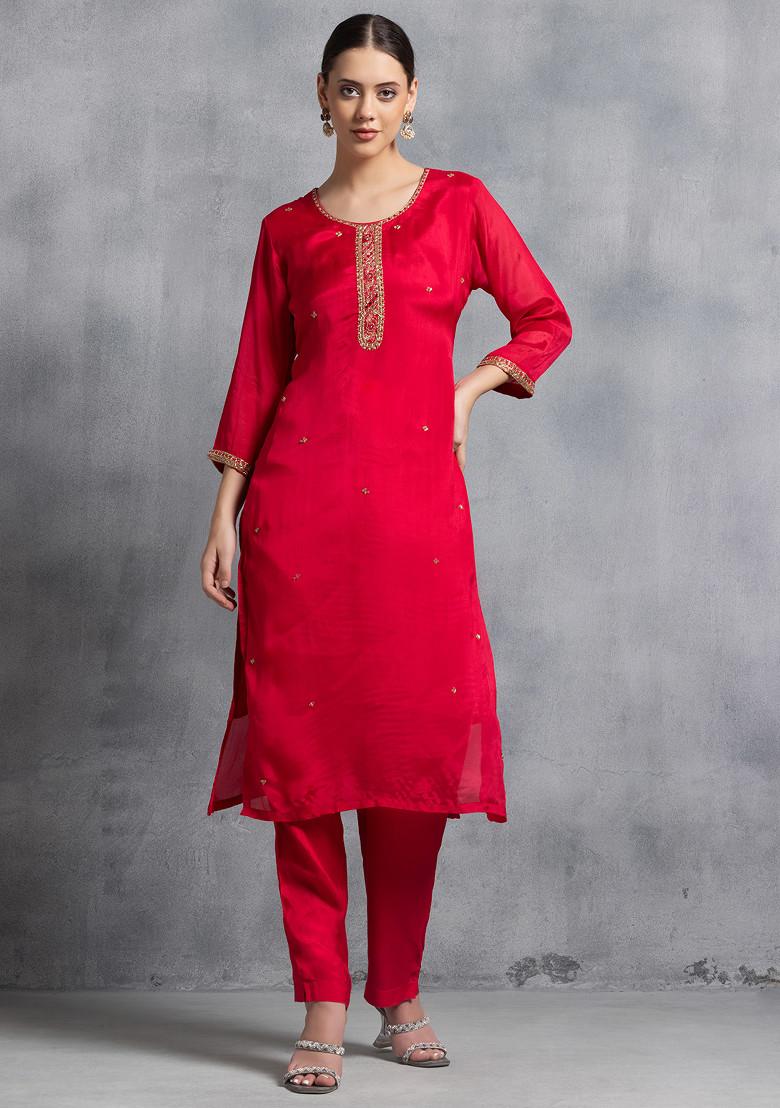 Hot Pink Embellished Anarkali Kurta Set with Dupatta