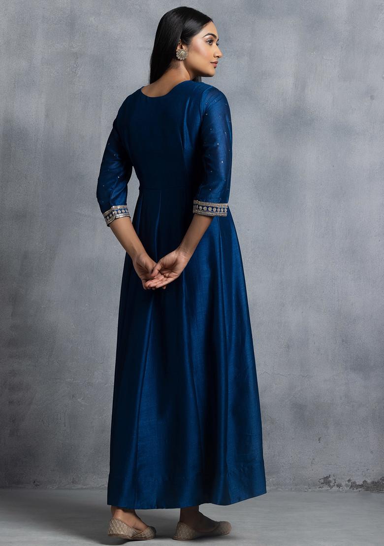 Blue Zari Embroidered Anarkali Kurta With Embroidered Dupatta - Indya