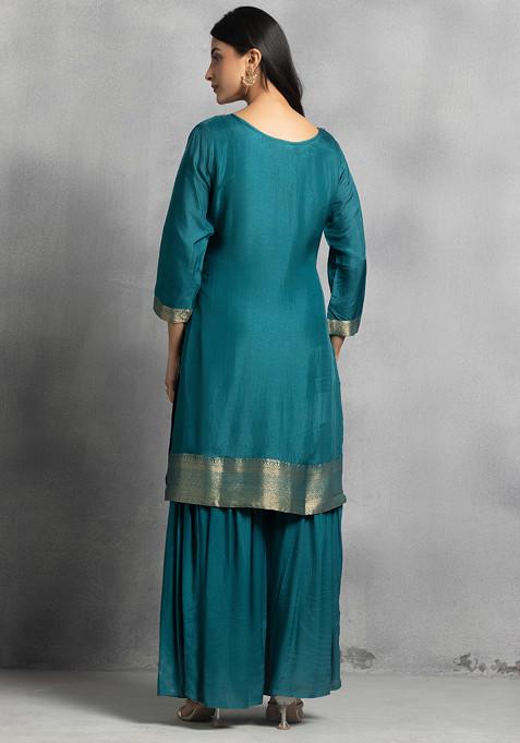 Buy Women Green Floral Sequin Embellished Kurta Set With Pants And Self