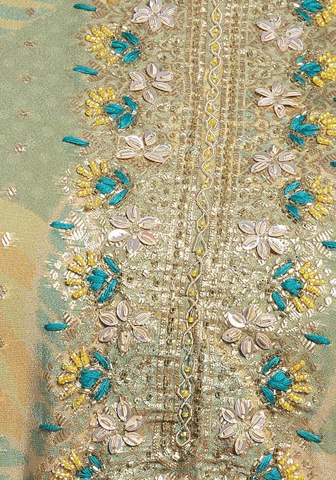 CREME ORGANZA KURTA AND PANTS SET