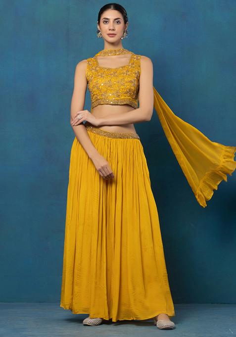 Yellow Sharara Set With Cutdana Hand Embellished Blouse And Dupatta