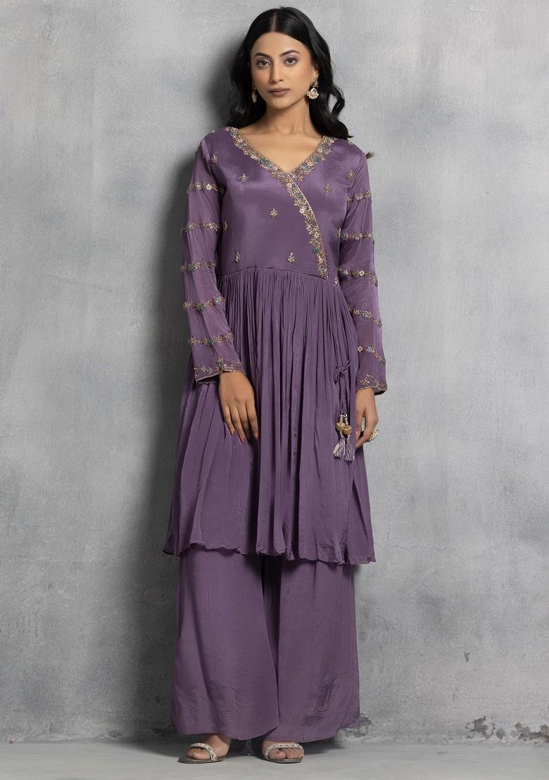 Women’s Lavender Rayon Embroidered Straight Kurta Set with Pant & Taby Printed Dupatta