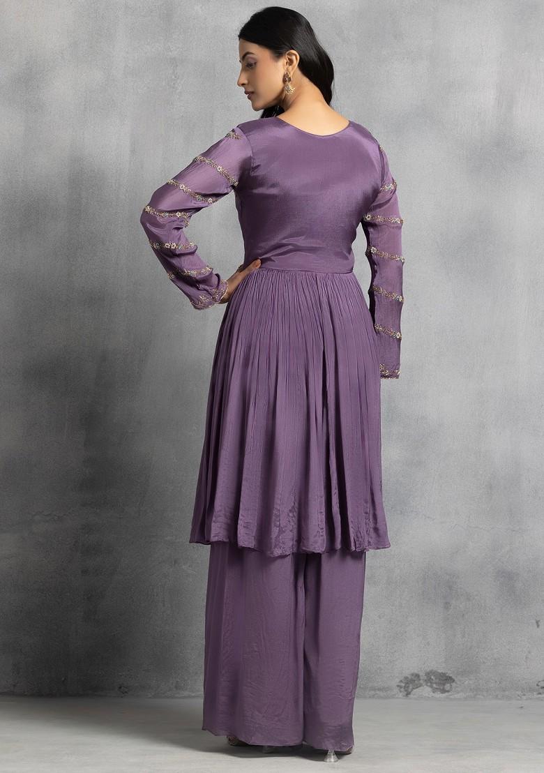Women's Lavender A-Line Kurta Set with Dupatta