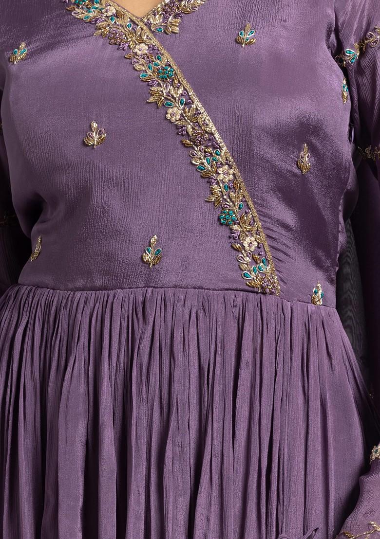 Women Multicolor Rayon Embroidered Lavender Kurta with Pant and Dupatta Set