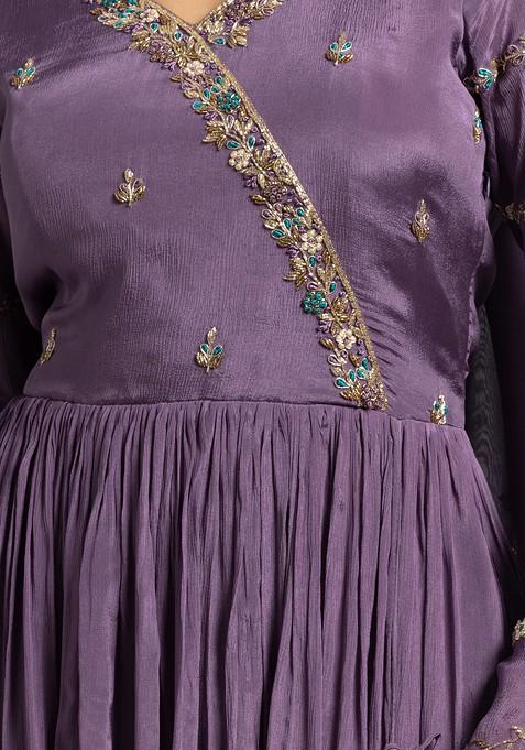Lavender Cotton Silk Solid Hight Front Slit A-Line Kurta Palazzo With Organza Dupatta Set main image 1
