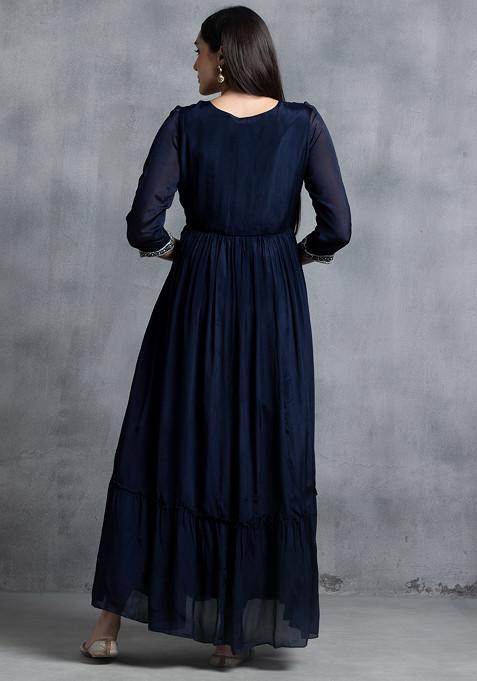 Women's Solid Navy Blue Anarkali Kurta Set with Dupatta