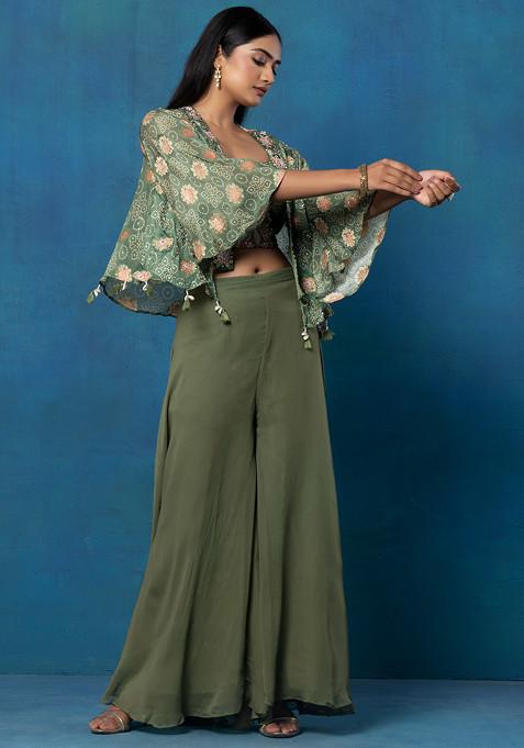 Cream Open Jacket Sharara - Pant Set