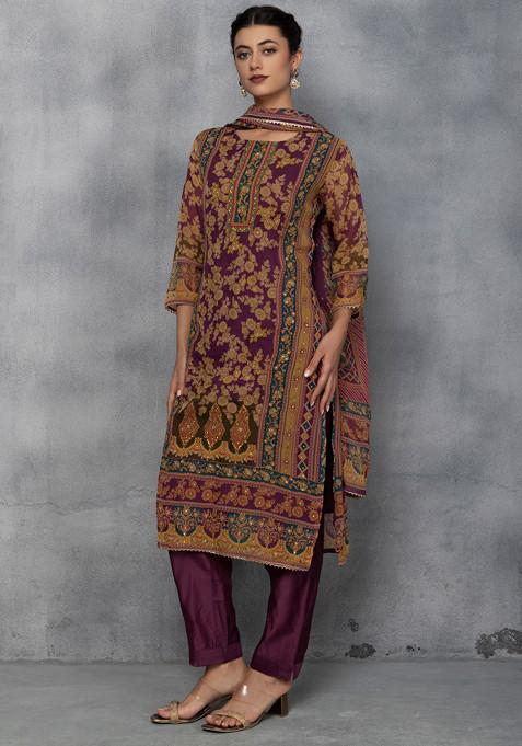 Women Tabby Organza Mukaish Work Kurta Set with Sharara & Dupatta main image 0