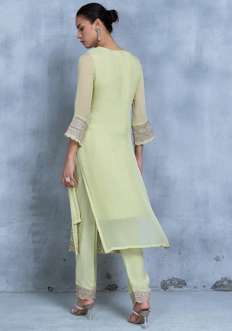 Green Zari Embroidered kurta With Pink Trousers And Dupatta main image 0