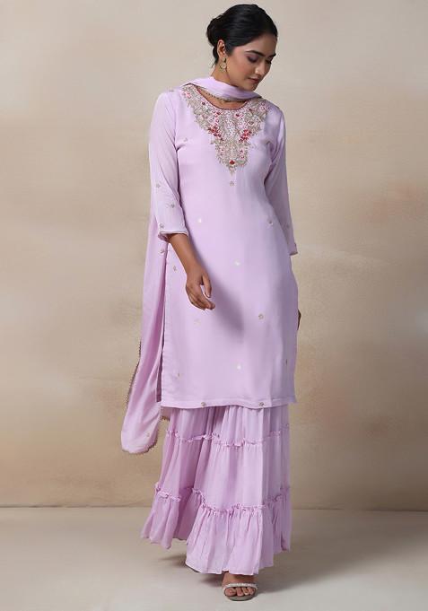 Purple Sharara Set With Sequin Bead Embellished Kurta And Dupatta