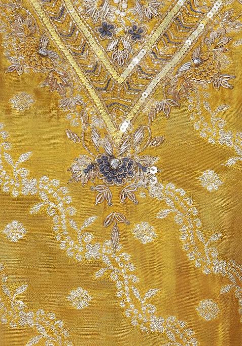 Yellow Sequin Embellished Kurta Set with Flared Palazzo & Dupatta