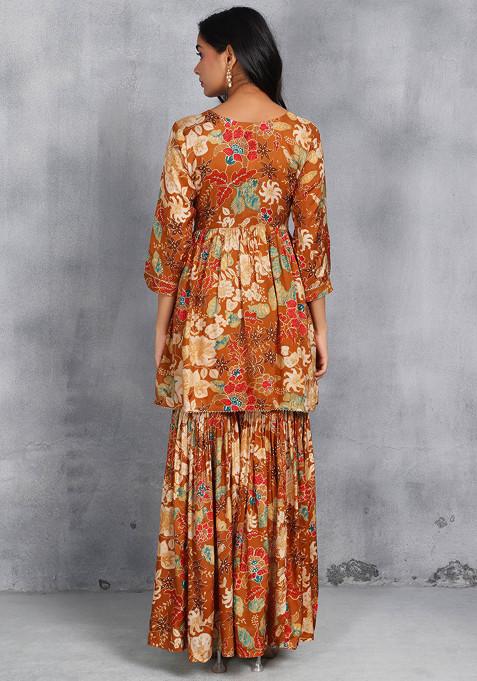 Mustard Yellow Embellished Kurta Sharara Set with Dupatta!