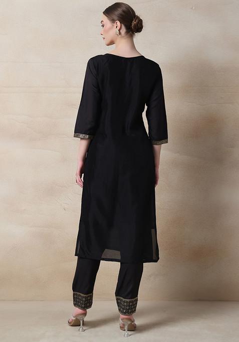 Black Floral Printed kurta With Parallel Pants main image 1