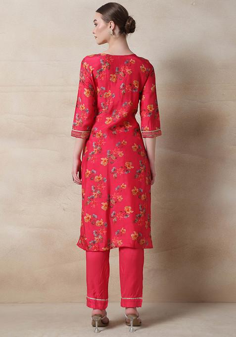 Pink Bead Work Tissue Kurta Set