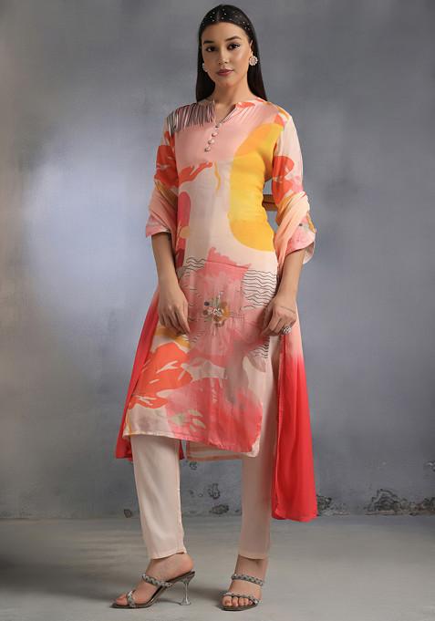 Multicolour Printed Sequin Embellished Kurta Set With Pants And Dupatta